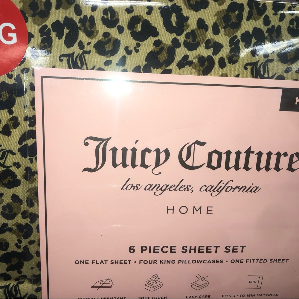 🖤 KING. Juicy  Couture Leopard Print 6-Piece Sheet Set